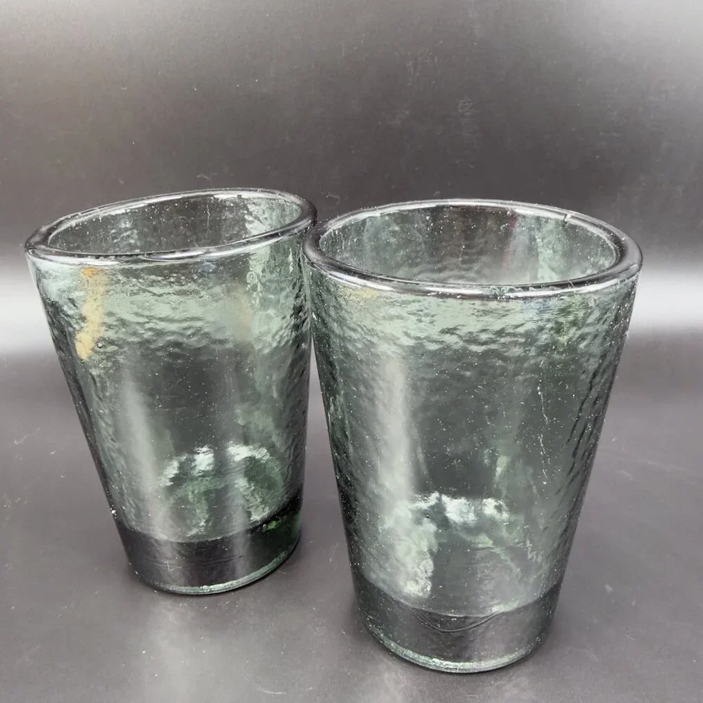 Fire and Light Recycled Glass Tumbler Charcoal Barware Glasses 4.5inch Set 2 VTG